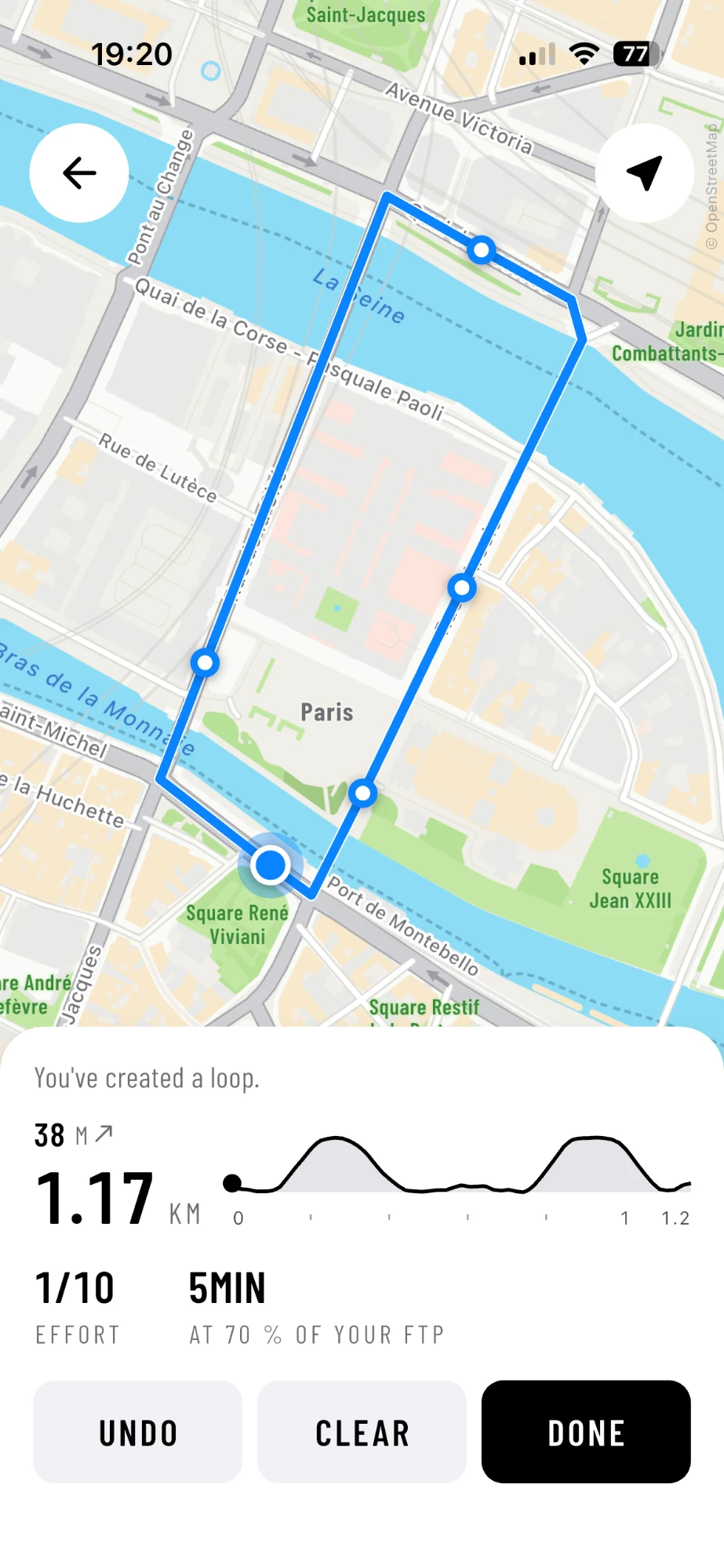 Drawing a loop around the Île de la Cité in AnyMap's route builder