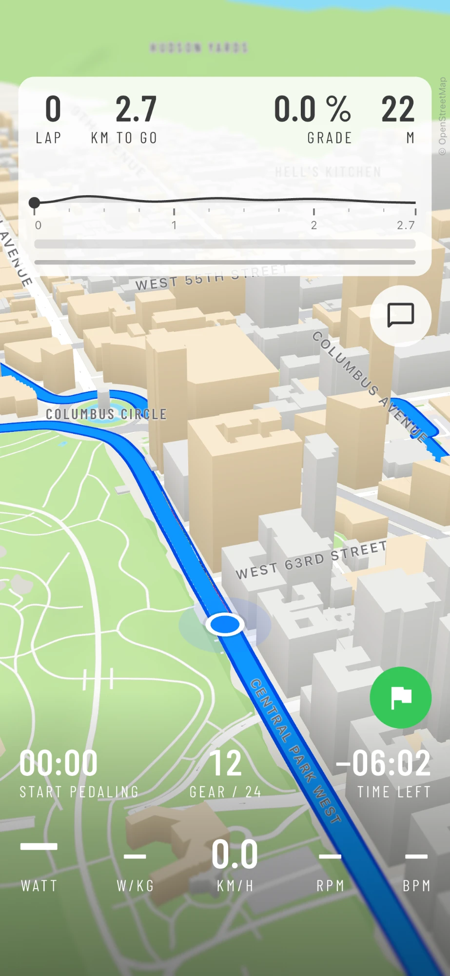 Riding up Central Park West past Columbus Circle in AnyMap's 3D New York