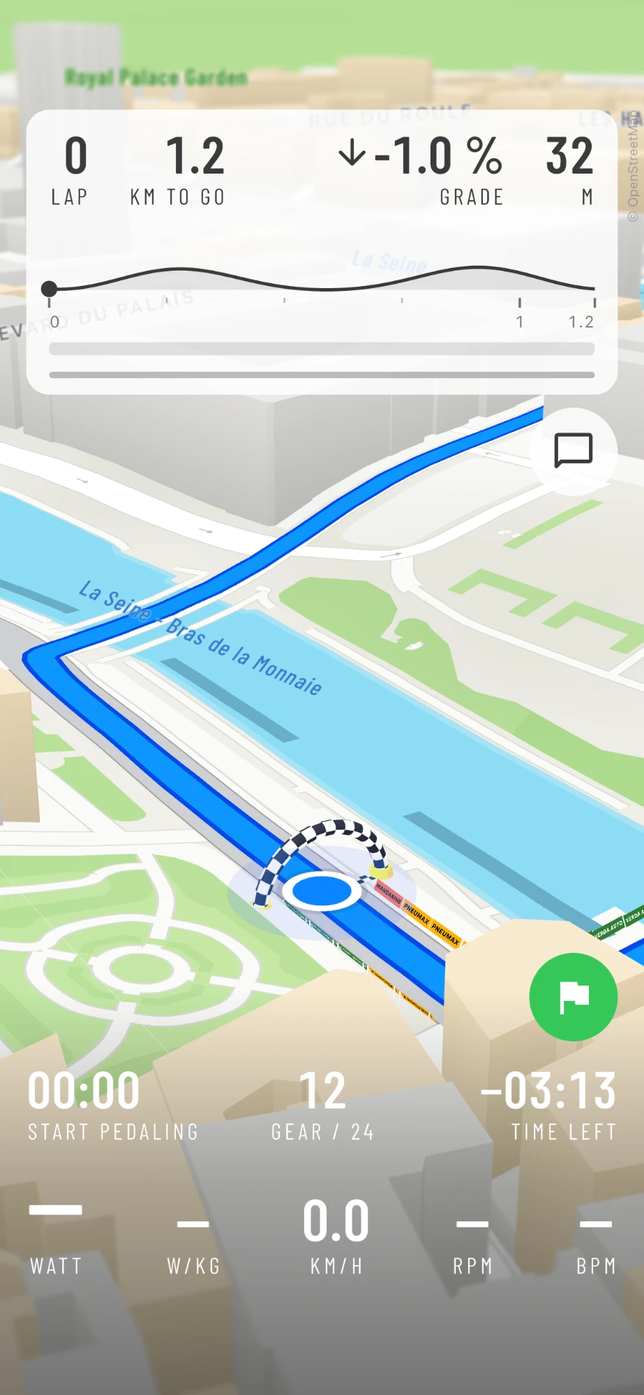 The finish arch on the Seine in AnyMap's 3D Paris