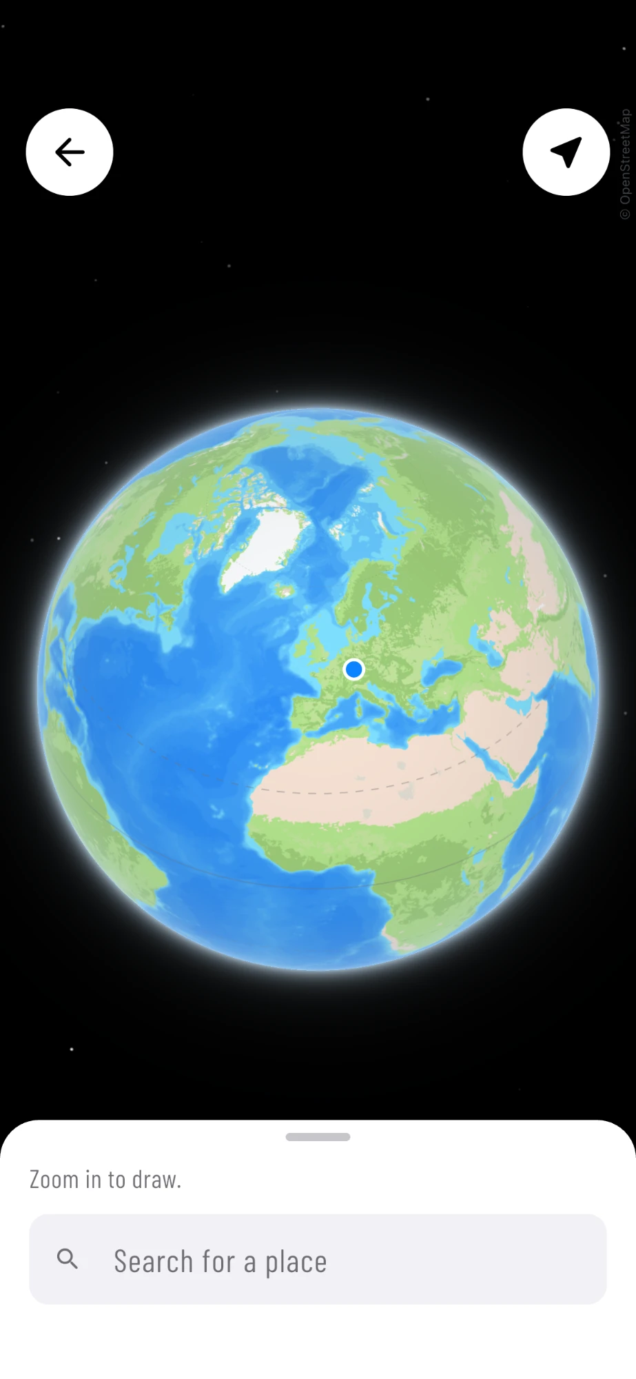 The whole Earth: The route builder opens on the globe.