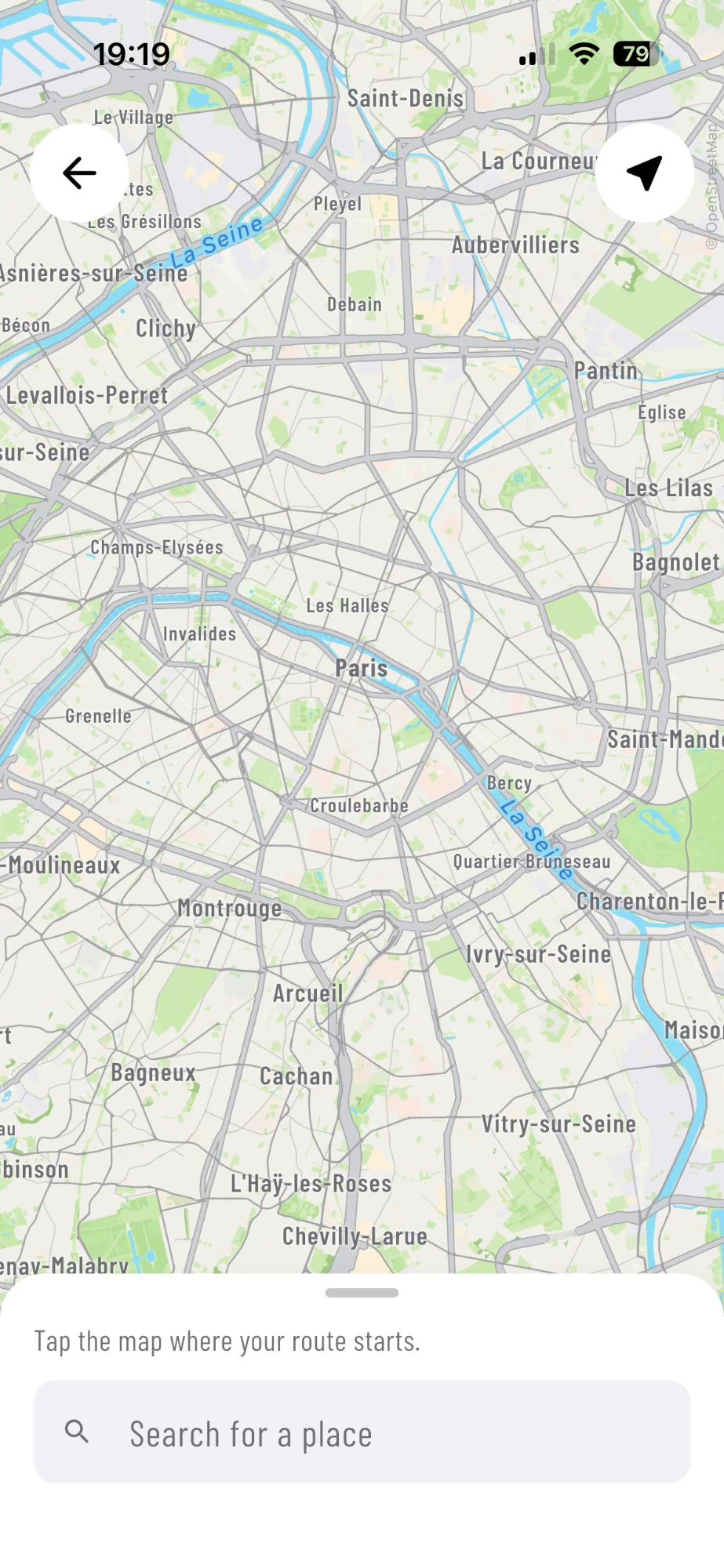 Your city: Tap the map where your route starts.