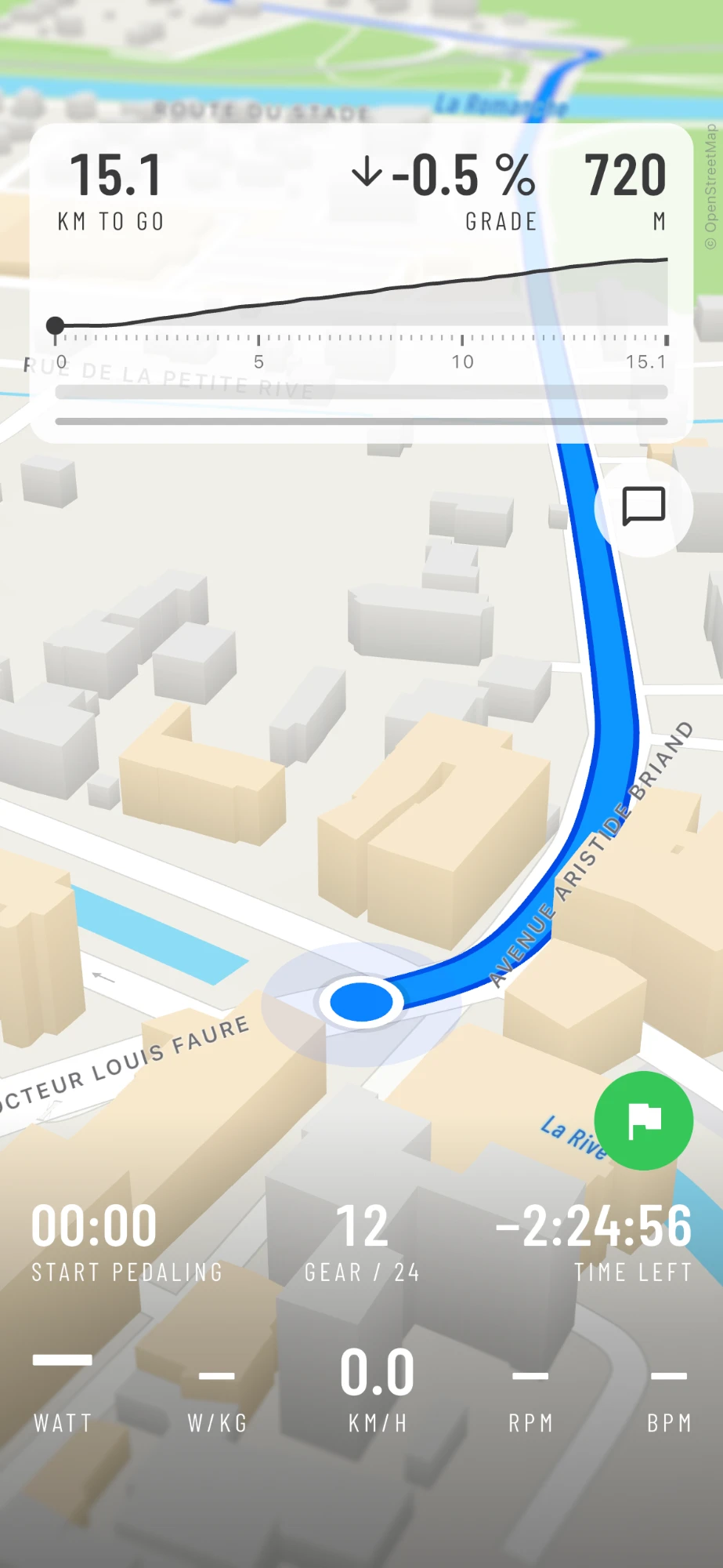 Close up on the road out of Le Bourg-d'Oisans in AnyMap's 3D world
